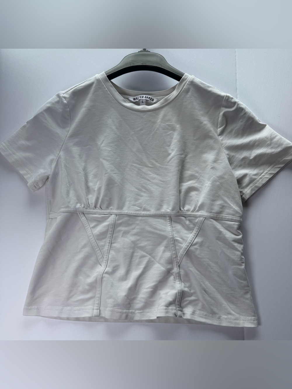 Walter Baker White Short Sleeve Corset Seamed Tee Top Size Large W6727